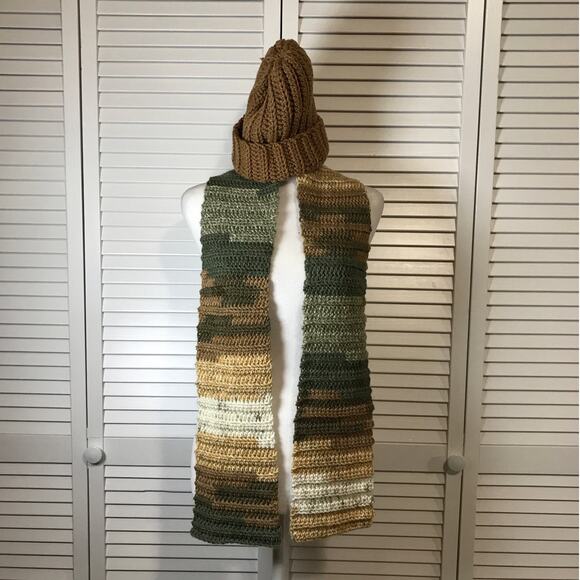 NWT Handmade Crocheted Multicolor Textured Beanie & Scarf 48” - Picture 1 of 4